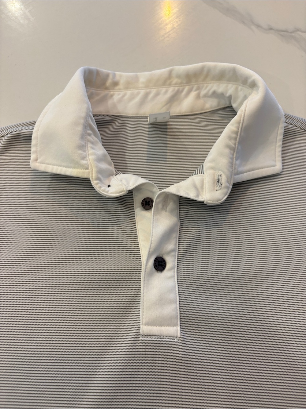 LOFT8 Men's White Collar Polo with Thin Gray Stripes